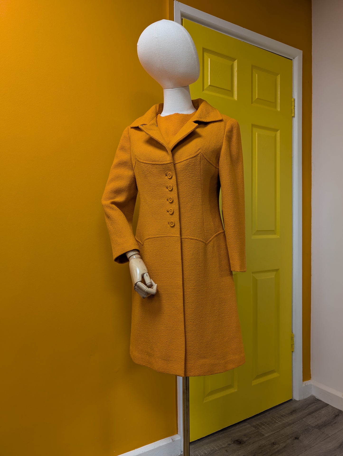 1960s Aubrey Segal orange boucle wool dress & coat - S/8/10